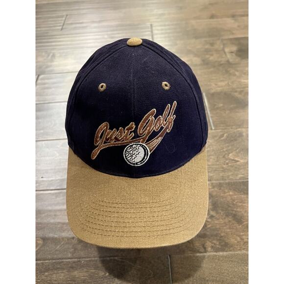 Signatures Mens Navy Tan Just Golf Adjustable Strapback Hat Baseball Golf Cap - Picture 2 of 8